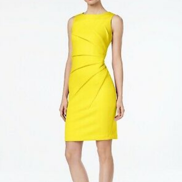Calvin Klein Dresses & Skirts - NWOT Calvin Klein Yellow Crepe Ruched dress